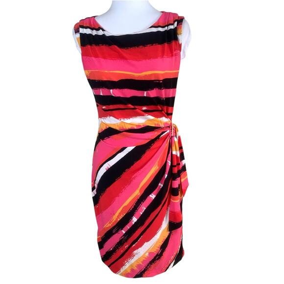 Tahari ASL Size 6 Faux Wrap Mini Dress Pink Abstract Print Sleeveless Stretch - Picture 1 of 12
